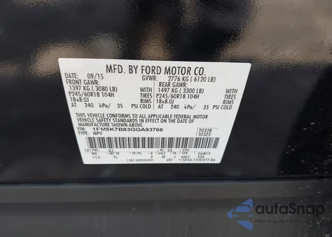 2016 Ford Explorer from USA, damaged, VIN 1FM5K7B83GGA93766